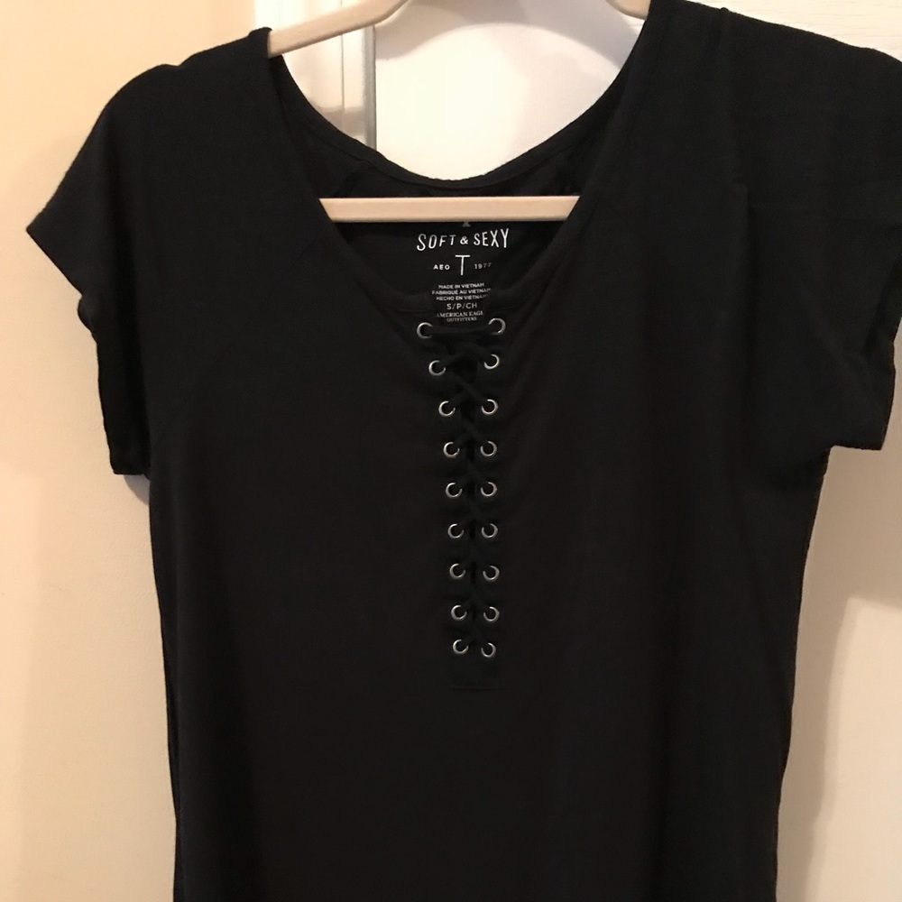 American Eagle soft n sexy lace up black shirt